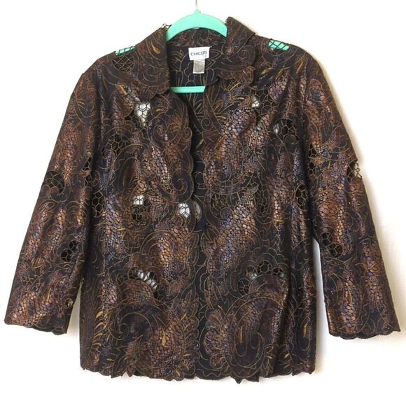 Chico's.Black and Copper Open Front Jacket Size 1 - Picture 1 of 9